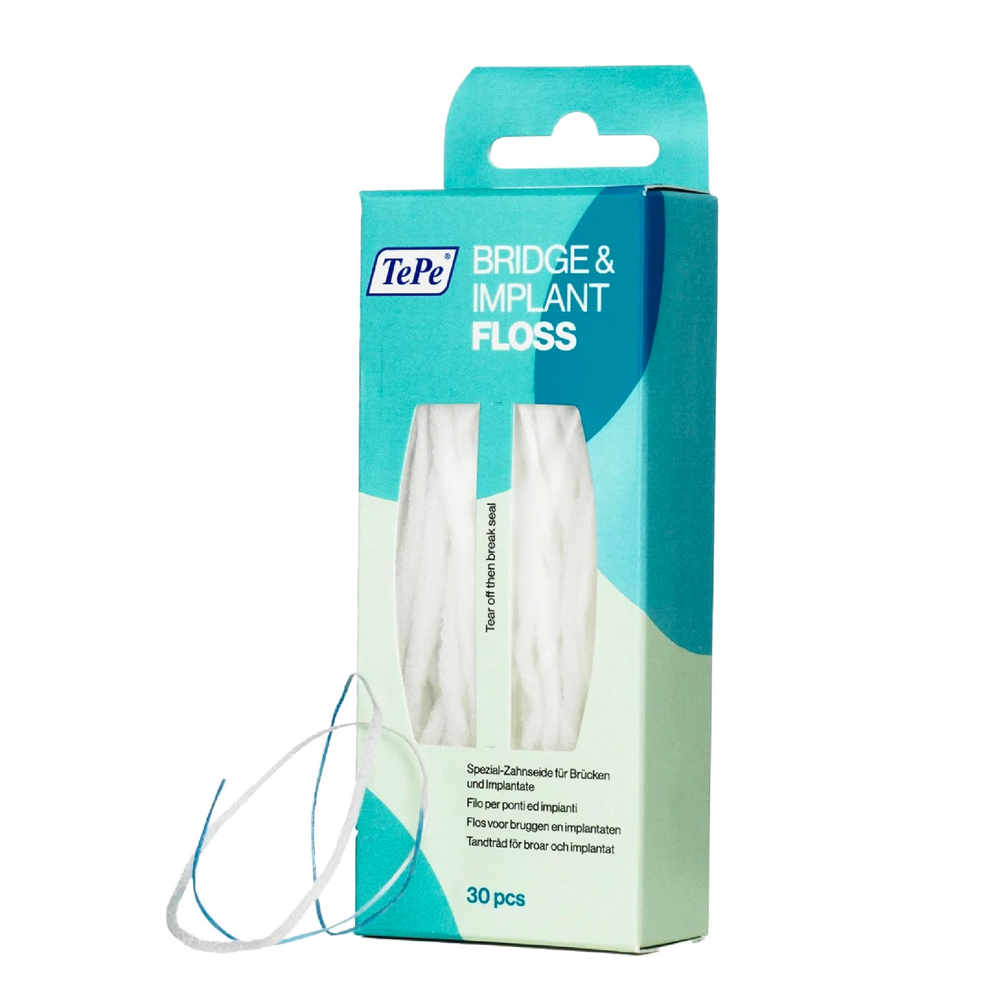 TePe Bridge and Implant Floss for Dental Implants, Bridges, and Braces, Dental Flossers, 30 Pieces