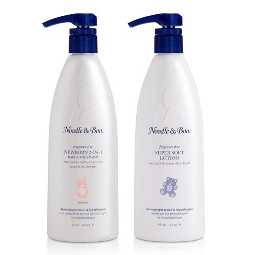 Noodle & Boo Fragrance-Free Newborn Bath & Lotion Set – Gentle 2-in-1 Hair and Body Wash + Super Soft Baby Lotion, 16 Fl Oz Each