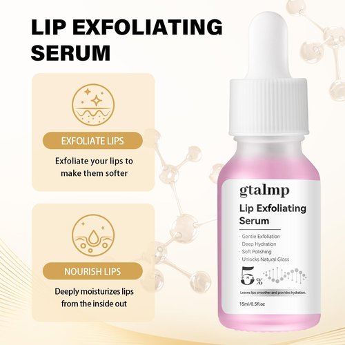 gtalmp PHA 5% Exfoliating Lip Serum - Gentle Overnight Treatment for Dry, Flaky Lips, Hydrating Lip Exfoliator & Primer for Smoother, Softer & Plump-Looking Lips (1)