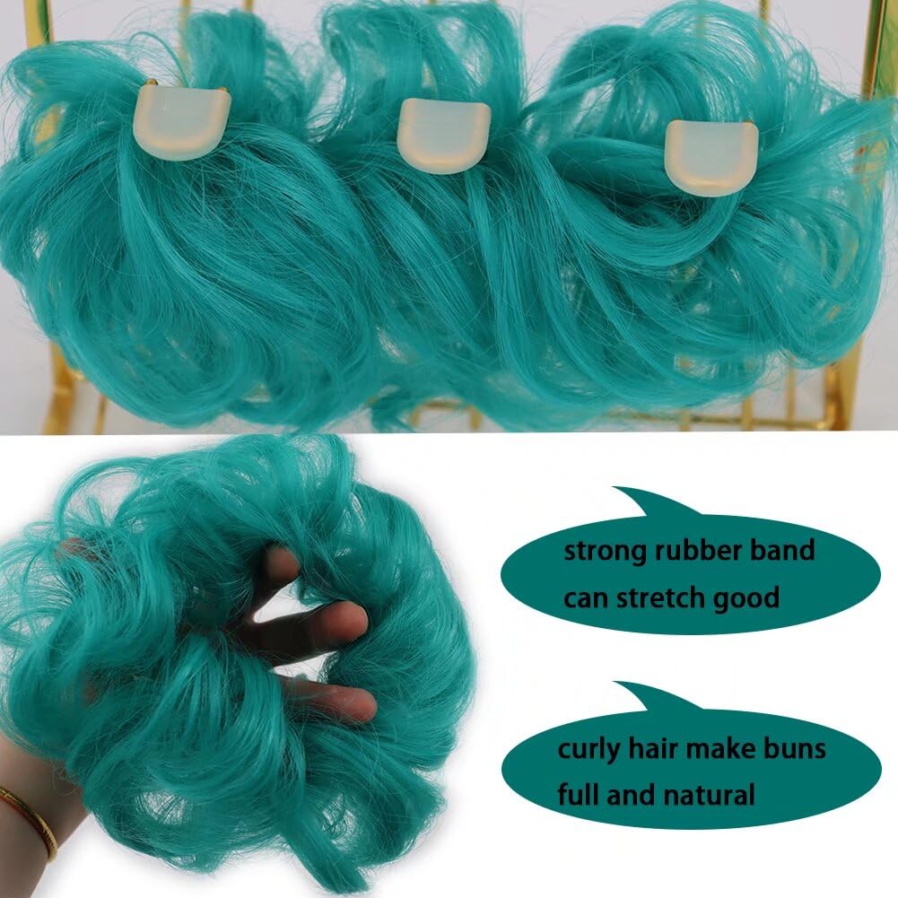 iLUU 2Pcs Green Hair Buns Synthetic Hair Extensions Wig Hairpiece Wavy Curly Thick Donut Chignons Extensions Messy Bun Extension Hairpieces Wig for Women #5126 (2pcs)