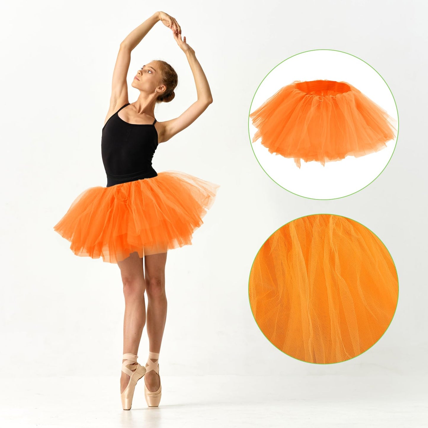 2pcs Tutu Skirts, 5 Layered Tulle Tutu Skirt Elastic Mini Tutu Skirt Layered Ballet Mesh Skirt Tutu Costume Tutu Dress for Women Dace Show Halloween Dress Up Party (Orange)