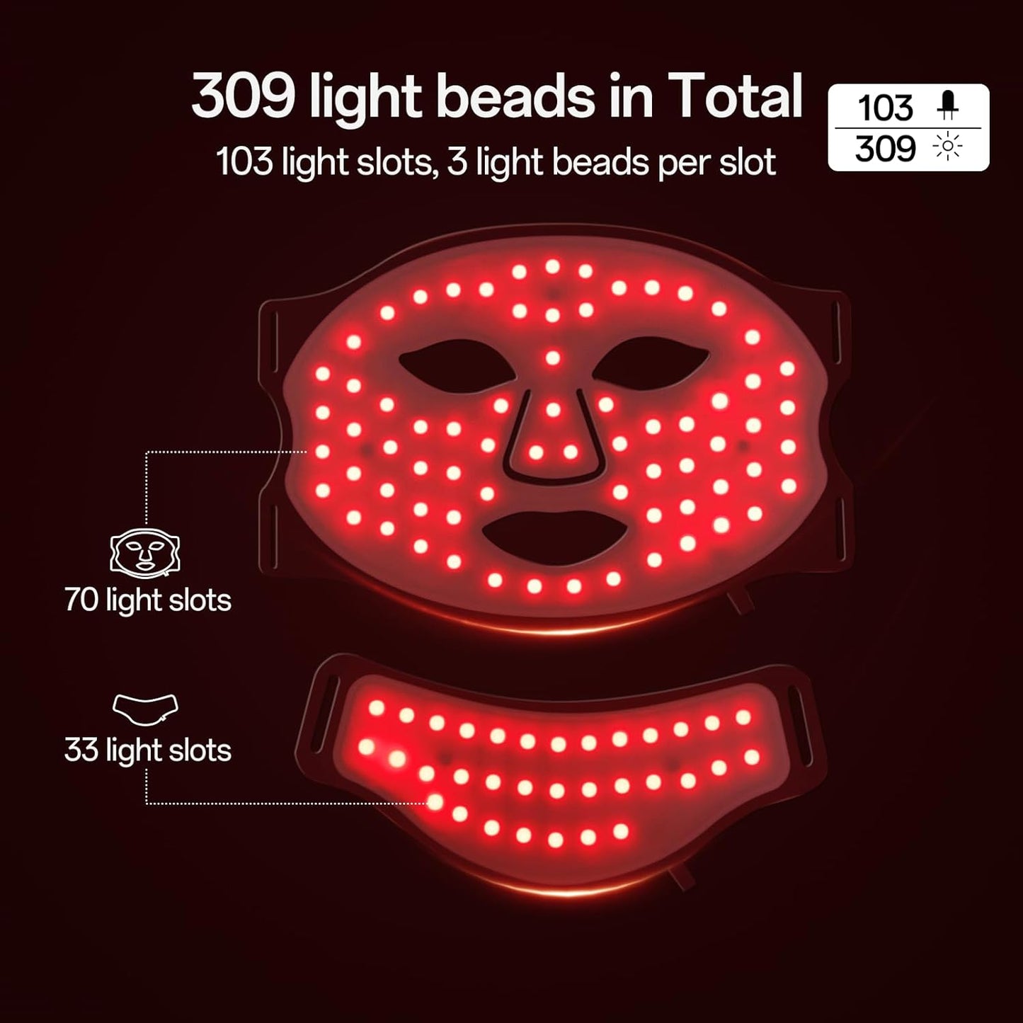 Facego Red Light Mask - Rechargeable Portable Face & Neck Treatment | 7 Color Options (Black)