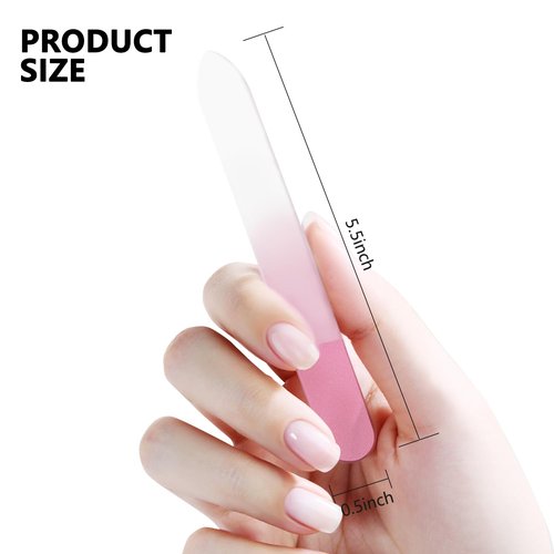 Glass Nail Files Double Side Polish Crystal Fingernail File with Case Manicure Salon Nail Care for Women Girls Pink Green Blue, 240 Grit, 3 Pack