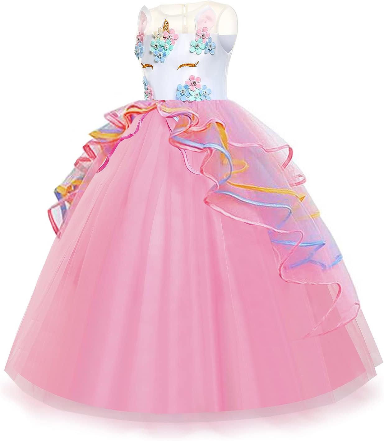 Unicorn Dress for Girls Unicorn Costume Pageant Princess Dress Party Birthday Christmas Long Gown with Accessories