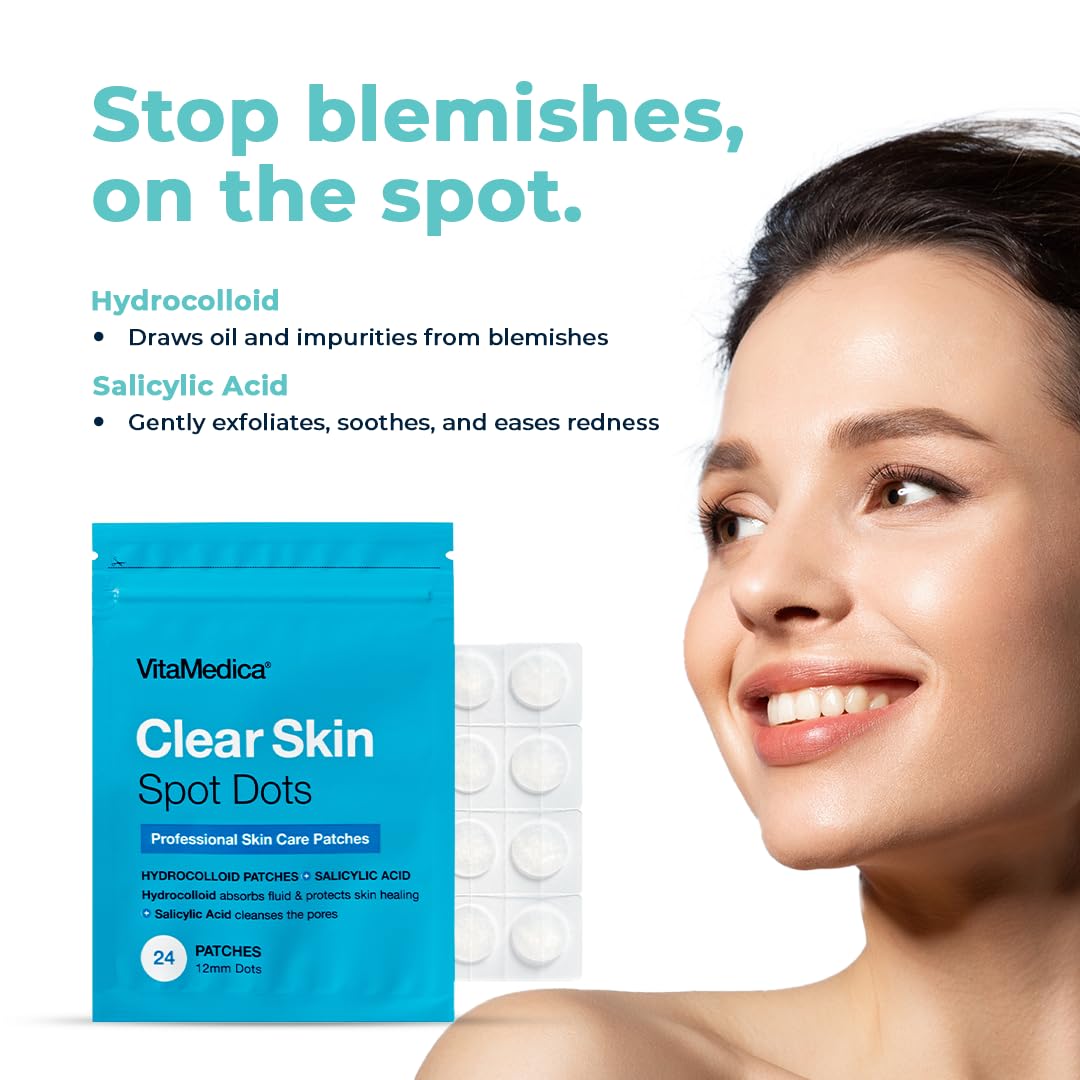 VitaMedica Clear Skin Spot Dots | Natural Blemish Spot Treatment Hydrocolloid Patches | 2-Pack