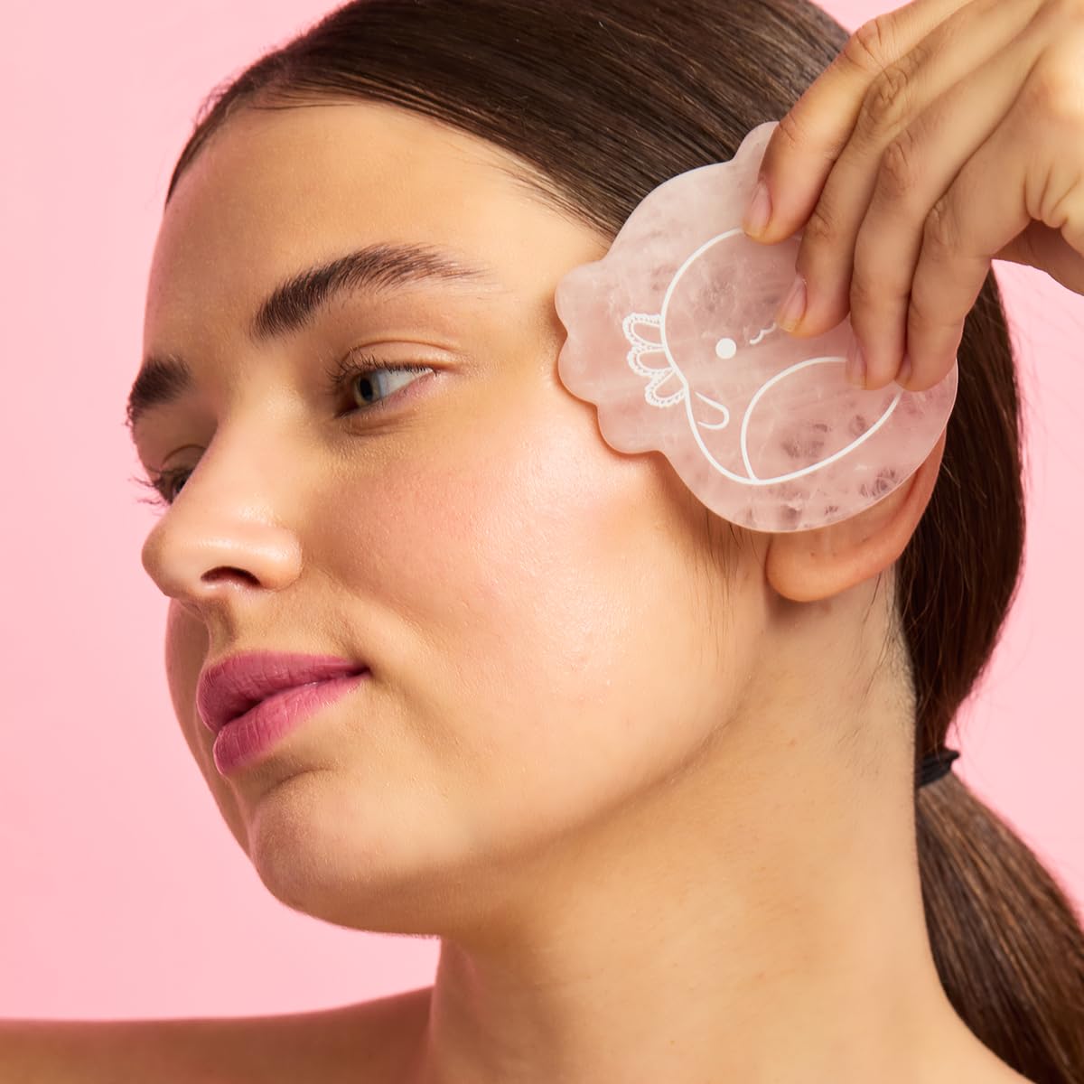 TONYMOLY Gua Sha Facial Massage Tool - Archie Axolotl Rose Quartz for Sculpting & Lymphatic Drainage | K-Beauty Gift