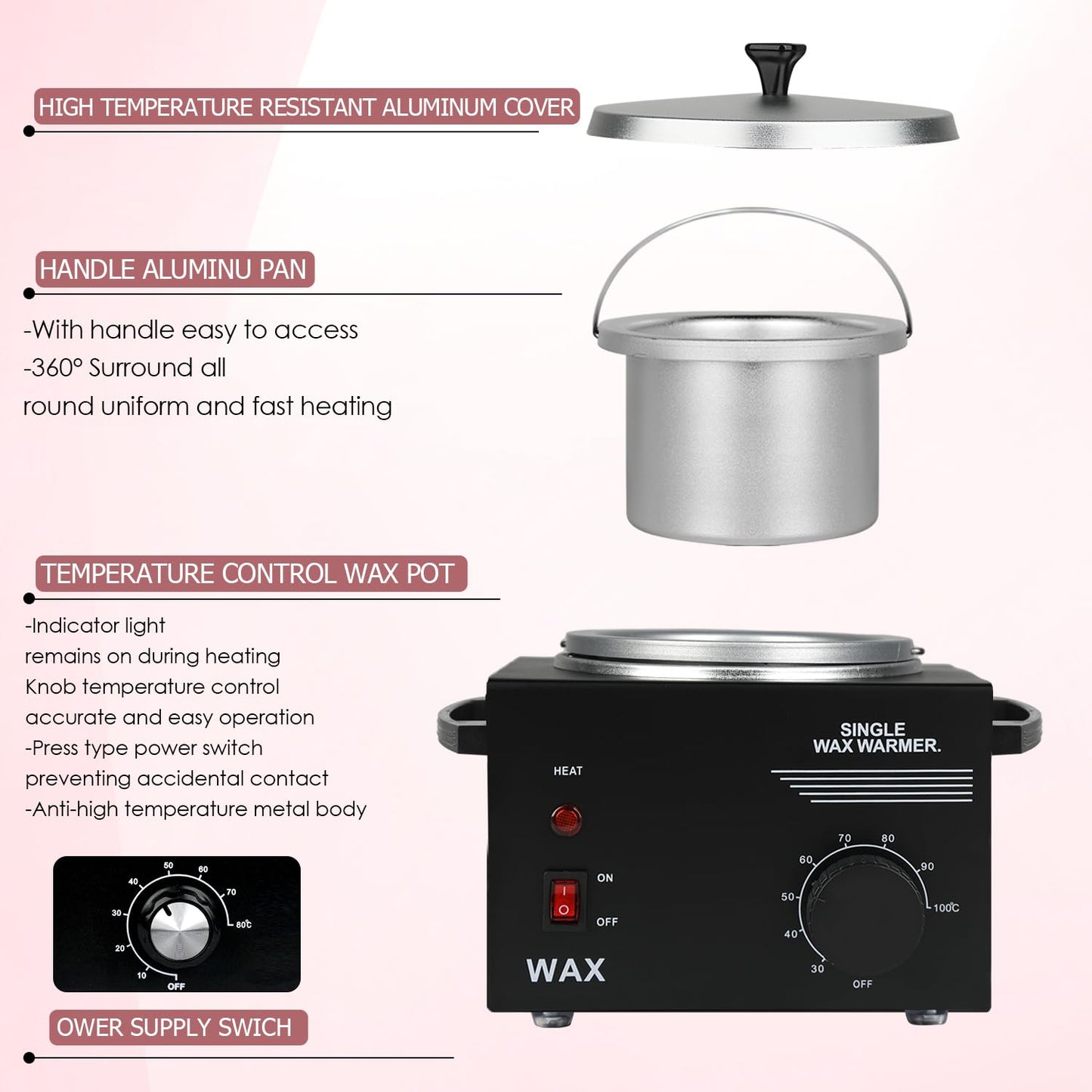Wax Machine with Hair Removal Kit: Hard Wax Pot, Body Wax Melt Warmer, and 50 Applicator Sticks