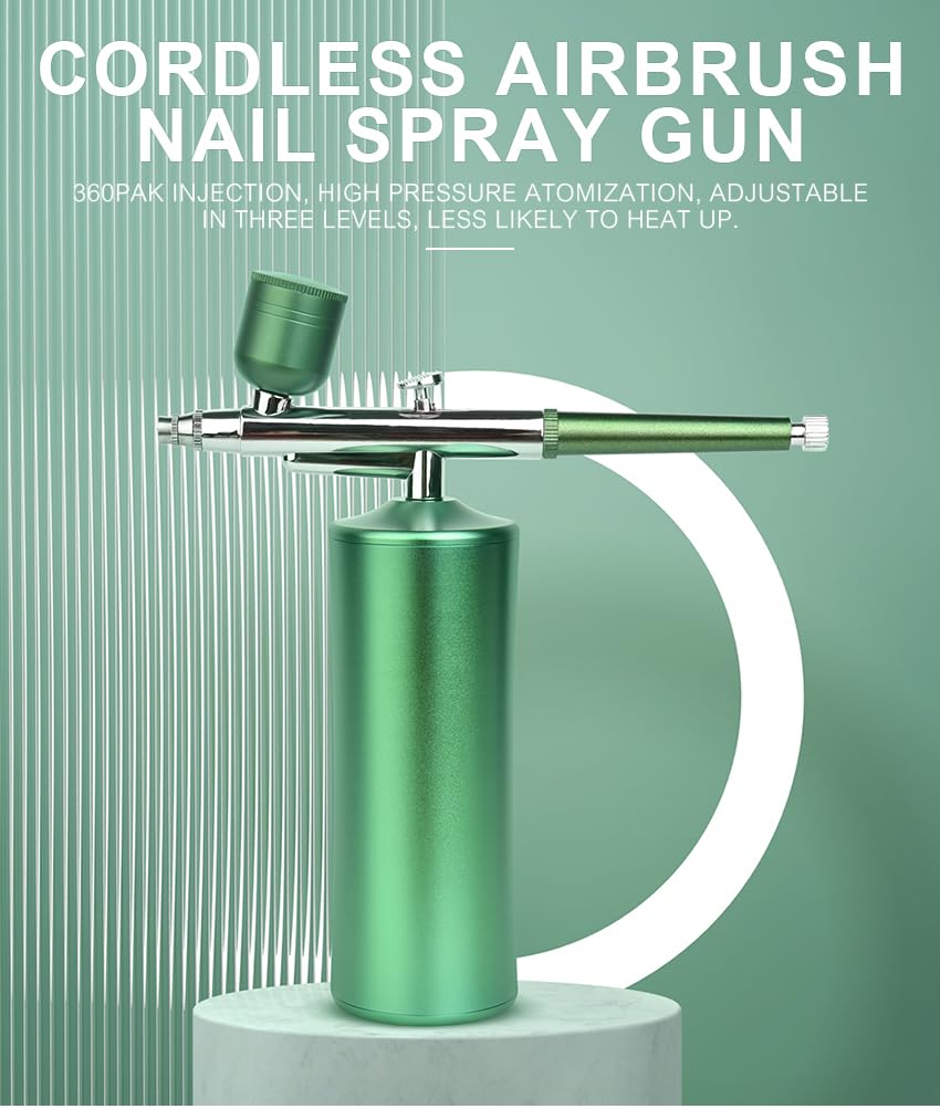 siyuwuro Airbrush Kit with Compressor Rechargeable Cordless 0.3mm Nozzle Airbrush Portable Adjustable Handheld Airbrush Set for Nail Art, Makeup, Painting, Cake Decorating, Green