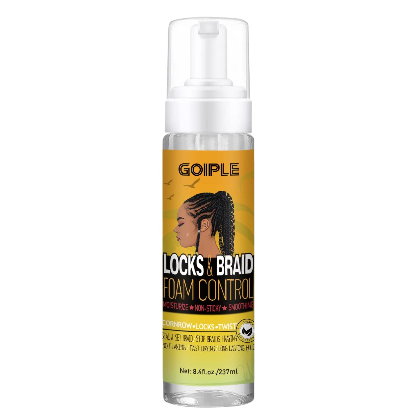 Braid Foam for Braids, Twists, Locs - No Flake Extra Hold & High Shine - Lightweight Mousse Moisturizes & Styles Hair - 8fl oz
