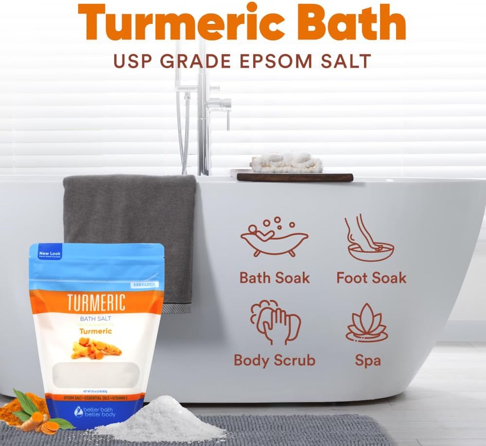 Turmeric Bath Salt by [Brand Name] - 32 Oz Epsom Salt with Essential Oils & Vitamin C | Natural Soak for Relief & Relaxation