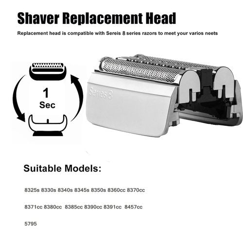 Braun 83M Replacement Shaver Head - Compatible Foil & Cutter for Series 8 Electric Shaver | Wet & Dry Use