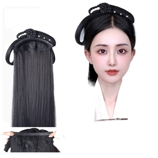 Oligage Hanfu Wig Headband Women Chinese Style Hair Piece Antique Modelling Cosplay Pad Hair Accessorie Headdress Black (Color : FG30)