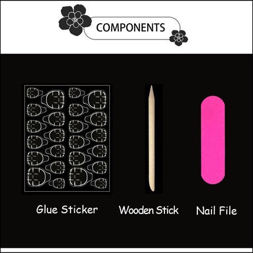FJSMTOPl Press On Nails - Almond Fake Nails - French Tip False Nails Press ons - Medium Glue on Nails with Chrome Design - for Women Stick on Nail 24Pcs