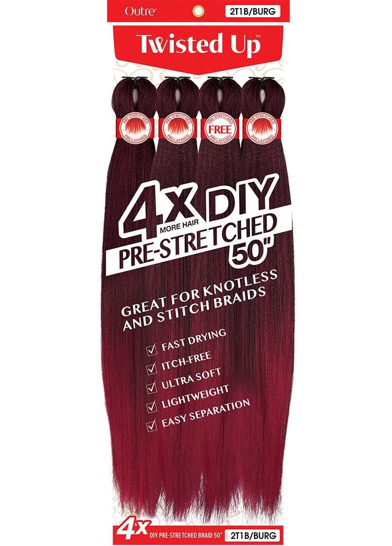 Outre X-Pression Twisted Up Long Length Yaki Straight Style Synthetic Hair Pre-Stretched Braid - DIY PRE-STRETCHED BRAID 50 Inch 2X (PUR)