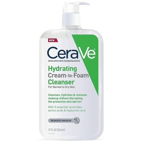 CeraVe Hydrating Cream-To-Foam Cleanser - Gentle Makeup Remover for Dry Skin | 19 Fl Oz, Fragrance-Free