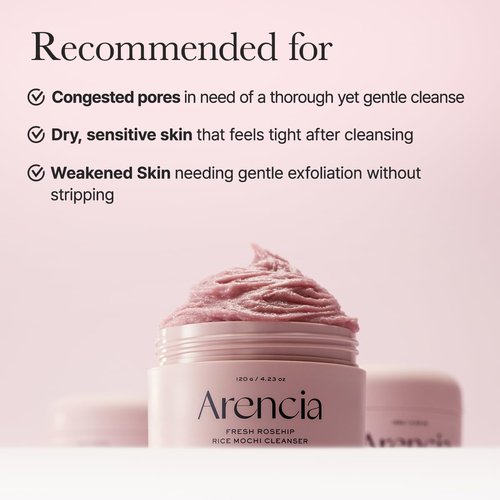 Arencia Rosehip Face Cleanser - Brightening Rice Mochi Daily Scrub for All Skin Types | 4.23oz