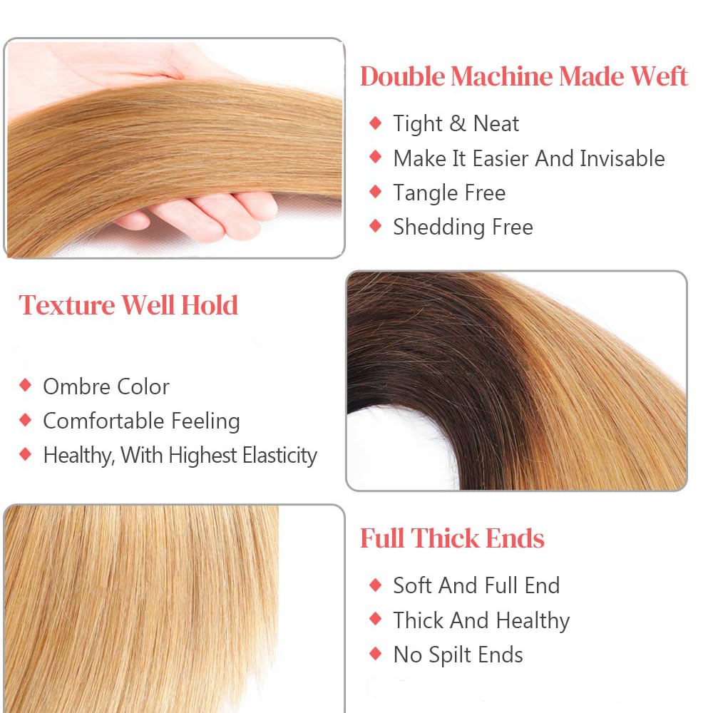 Color #27 Bundle Ombre Straight Human Hair Bundles Two Tone Black and Honey Blonde Bundles Human Hair 12 14 16 Inch Ombre Blonde Straight Bundle