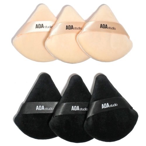 AOA Studio Velvet Puffs - Makeup Blender Sponge Set of 6 for Loose Powder & Foundation | Black/Peach