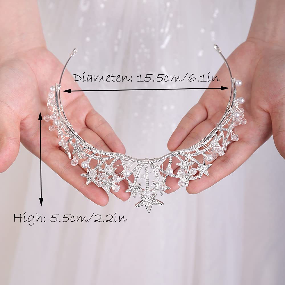 wekicici Rhinestone Tiara Star Wedding Princess Crown Bridal Headpiece Crystal Headband Gifts for Women Birthday Prom Bridal Party Pageant Halloween Costume(Silver), weki-1-crown-12-s