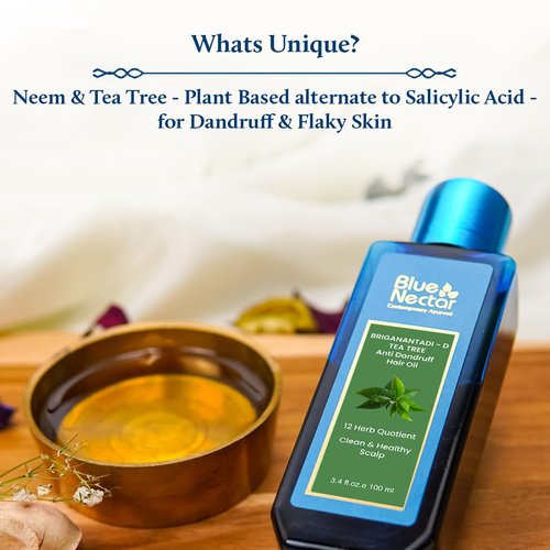 Blue Nectar Tea Tree Oil for Hair - Natural Anti-Dandruff Scalp Treatment | Ayurvedic Neem & Amla Blend (3.38 Fl Oz)