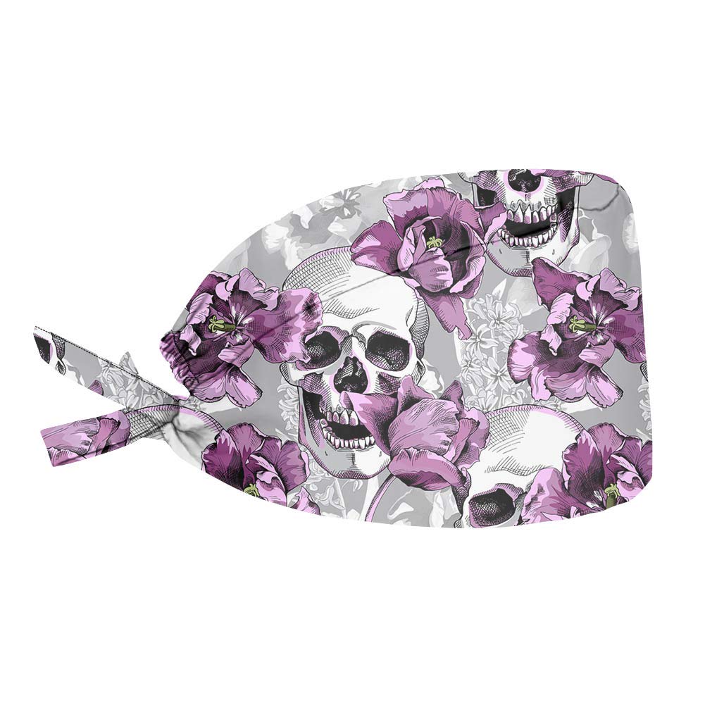 JEOCODY Floral Skull Print Women Men Working Caps with Adjustable Tie Back Hat One Size