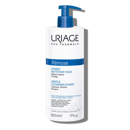 URIAGE Gentle Cleasning Syndet Face & Body Wash for Dry Skin | Extra-Gentle Foaming Cleanser to Restore the Skin Barrier, Fragrance & Soap-Free, 500 mL / 17 oz