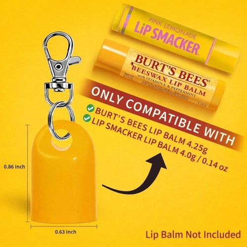 Burt's Bees Keychain Cap - Lip Balm Holder with Keyring for Chapstick & Lip Smacker | 6 Pcs Set