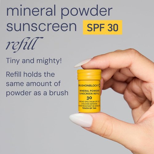 Brush On Block SPF 30 Mineral Powder Sunscreen Refill - New Formula with Niacinamide & Vitamin C | Water Resistant, Reef Friendly (Touch of Tan)