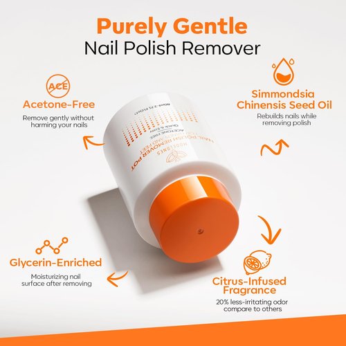 Modelones Acetone-Free Nail Polish Remover Pot - Gentle Jojoba Oil Formula, 2.71 Fl Oz