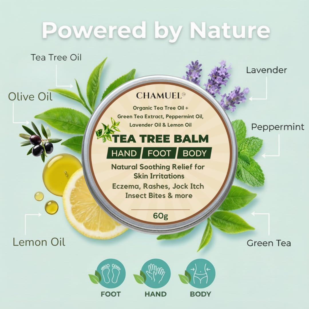 Tea Tree Oil Balm - Natural Itchy Skin Relief for Rashes, Jock Itch & Bug Bites | Safe for All Ages