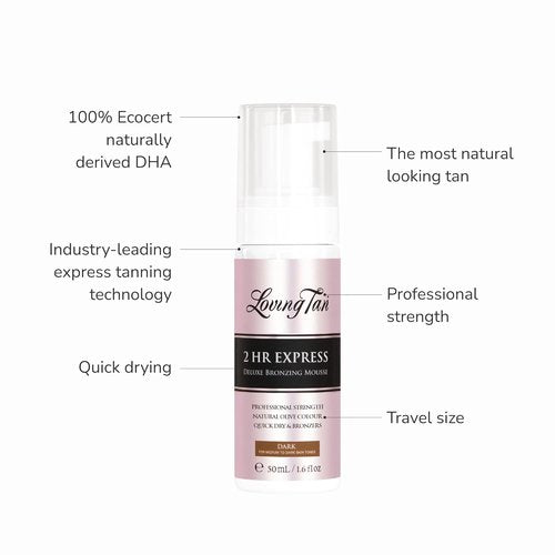 Loving Tan 2HR Express Self Tanner Travel Size Kit - Dark Bronzing Mousse & Applicator Mitt | 1.6 Fl Oz