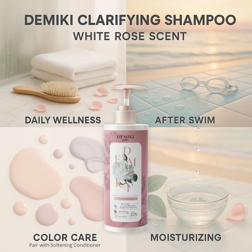 DEMIKI Shampoo for Women,Japanese Shampoo for Oily Hair, Sulfate Free & Paraben Free, Keratin Care,Organic Rose Scent, Clarifying,Moisturizing, Volumizing Hair Care, Anti Dandruff 450ml,16oz