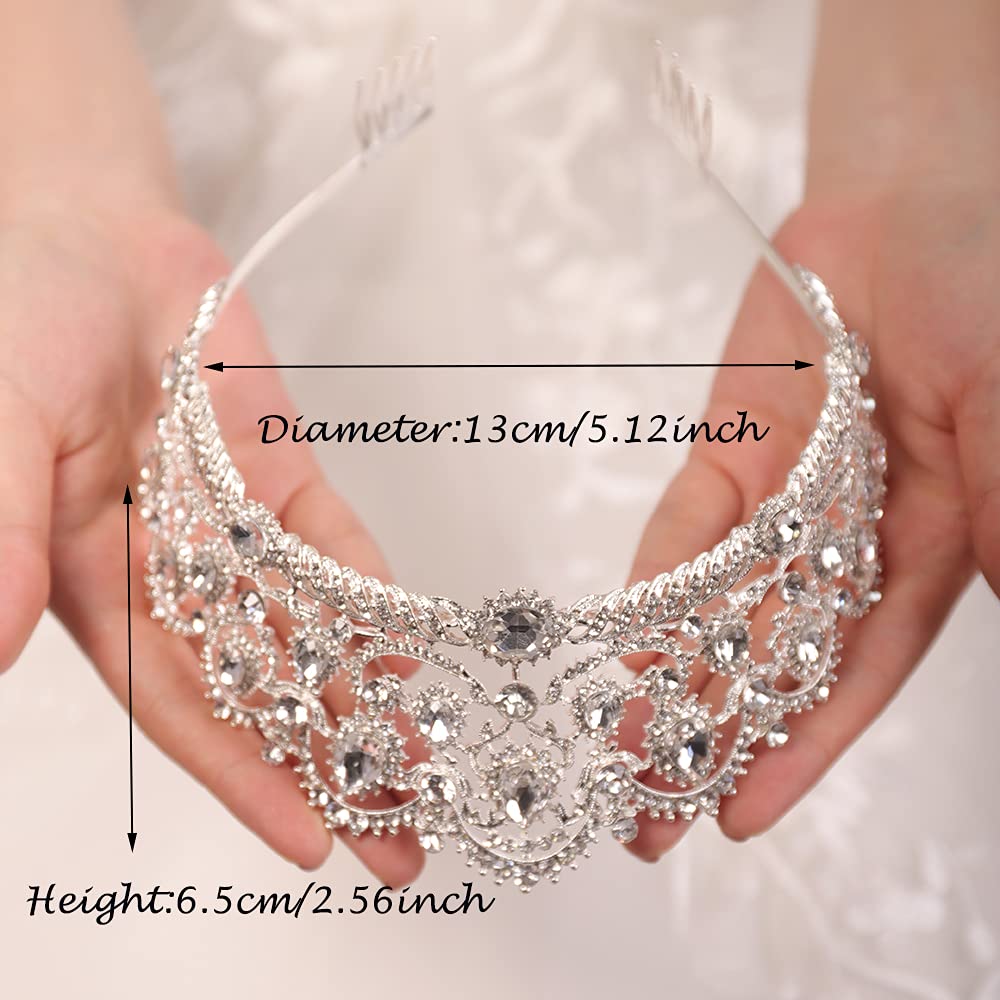 wekicici Rhinestone Wedding Tiara Silver Charming Gemstone Queen Crown with Comb Headband Wedding Pageant Birthday Party Crowns Princess Headpieces for Women Girls(Silver), weki-3-crown-2-s