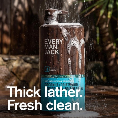 Every Man Jack Body Wash - Coconut & Driftwood Scent for All Skin Types - Hydrating & Paraben-Free - 33.8 fl oz | 2 Pack