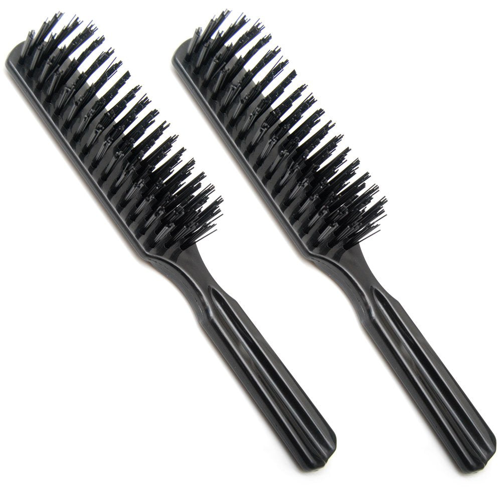 Skiennix Hair Comb - 7.5" Pocket Brush with Nylon Bristles for All Hair Types - Black (Pack of 2)