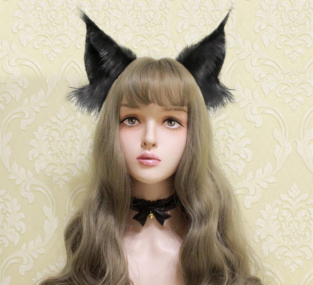 Fxaelian Anime Cute Wolf Cat Dog Ears Headband Hair Clips Halloween Cosplay Costume Party Hair Clips Headpiece Hair Accessories Hairband Headwear Unisex Grey