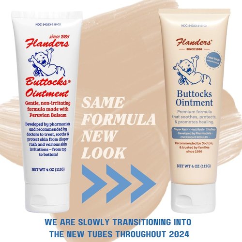 Flanders Buttocks Ointment - Zinc Oxide Diaper Rash Cream for Baby & Adult Skin | 4oz Thick Barrier Paste