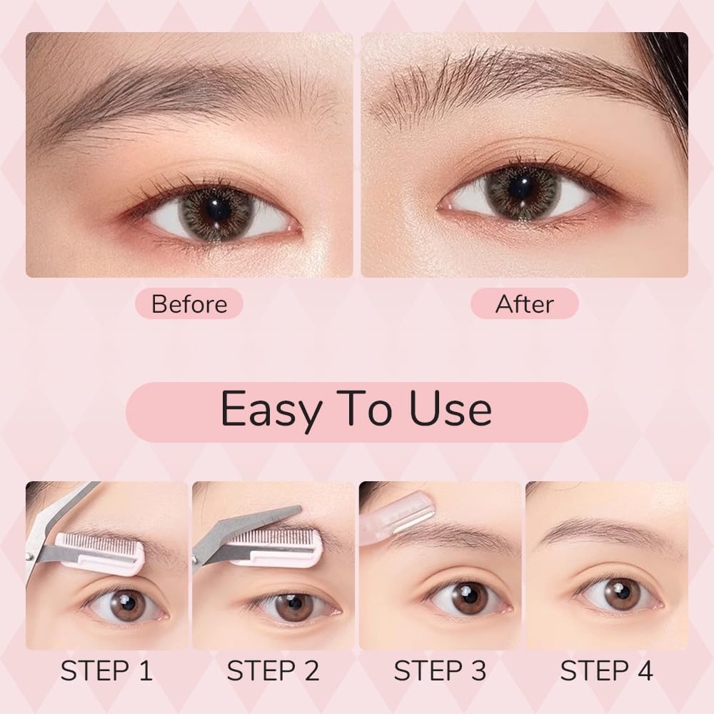 hoehew Eyebrow Trimmer Scissor, 2024 New Eyebrow Scissors with Comb Precision Eyebrow Trimming Scissors, Non-Slip Eyebrow Cutter Hair Removal Eyebrow Scissors Makeup Tool (3PC A)
