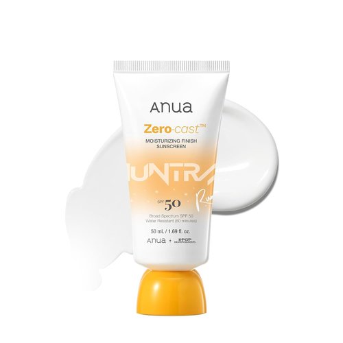 Anua Zero-Cast Moisturizing Sunscreen SPF 50 - Glow Natural Formula with Hyaluronic Acid & Niacinamide | Oil-Free, 1.69 fl oz