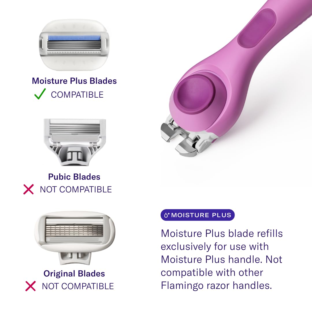 Flamingo Moisture Plus Women's Razor Set - Razor Handle, 4 Razor Blade Refills, Shower Holder - Fig