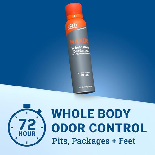 Mando Whole Body Deodorant For Men - Invisible Spray - 72 Hour Odor Control, Aluminum & Benzene Free - 3.6 oz (Pack of 2)