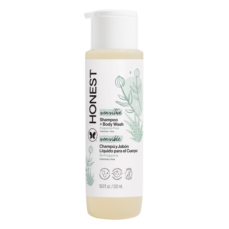The Honest Company 2-in-1 Baby Shampoo & Body Wash, Fragrance-Free, Gentle, Tear-Free, Hypoallergenic, Naturally Derived, Sensitive Skin, 18 fl oz