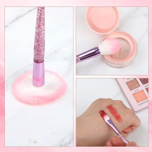 10 PCS Glitter Crystal Makeup Brush Set Cute Makeup Brushes Bling Professional Concealer Eye Shadow Eyeliner Blush Lip Blending Synthetic Brushes Tools Kit Face Cosmetics Blending Brushes for Women