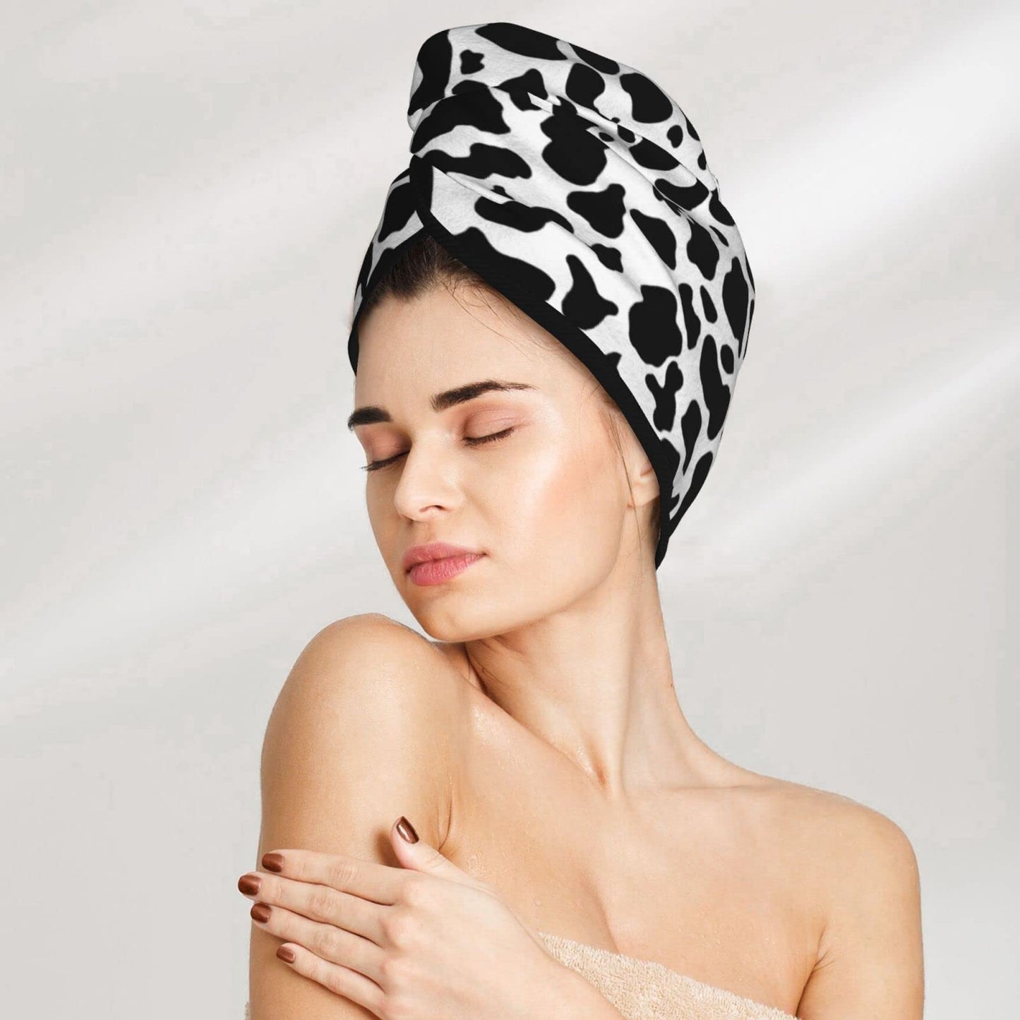 Ubouigr Coral Velvet Dry Hair Cap with Button,Microfiber Hair Towel Wrap for Women Wet Hair,Quick Dry Turban for Drying Curly Long & Thick Hair (Cow Print)