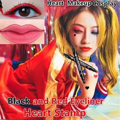 Go Ho Waterproof Liquid Eyeliner Stamps - Double-Sided Black & Red Smudge-Proof Heart Design for Halloween Makeup