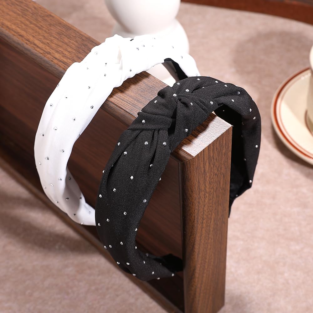 TURTLEDOVE 2 PCS Rhinestone Polka Dot Knotted Headband, Knotted Design, Crystal Studded Hair Accessories