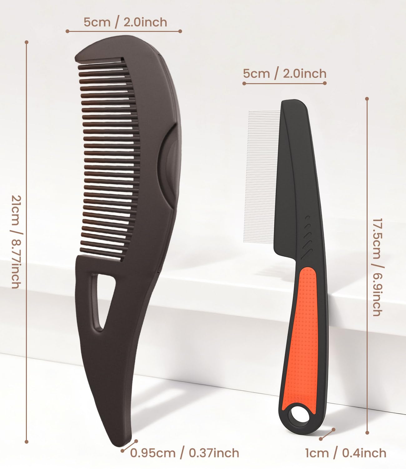 Skiennix Self-Cleaning Dandruff Comb Set - Ergonomic Stainless Steel Scalp Detox Tool | 0.5mm & 2mm Teeth