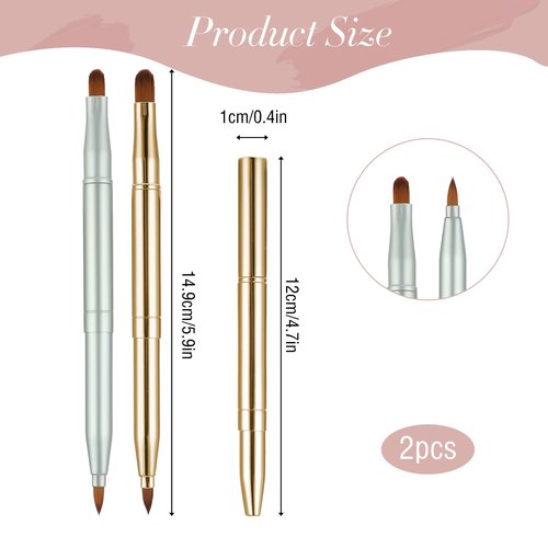 2 Pack Lip Brush for Lipstick Retractable with Cap, Double-Ended Lip Makeup Brushes Retractable Lip Gloss Lipstick Brush Applicator Travel Gold Green