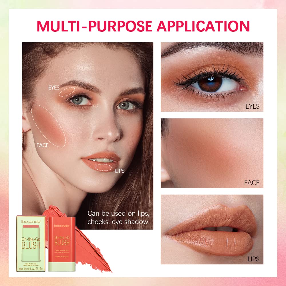 Blush Stick, Blush Cream, Multi-Purpose Blush Stick, Can be Used for Blush and Lip Gloss and Eye makeup, Long Lasting Hydrating, Professional Facial Beauty Cosmetic Makeup Blush (Orange)