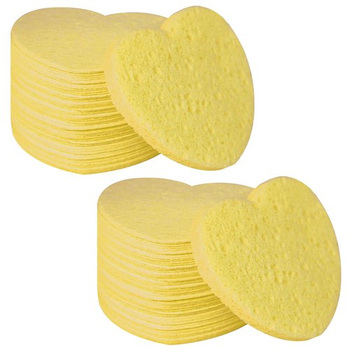 100-Count Compressed Facial Sponges for Estheticians Heart Shape Natural Cellulose Sponge Professional Cosmetic Spa Sponges for Face Cleansing, Massage, Pore Exfoliating, Mask, Makeup Removal, Yellow